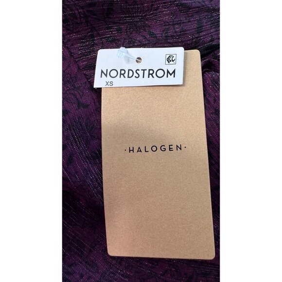 Halogen Metallic Balloon Sleeve Blouse Size XS V Neck Sheer Sleeve NWT Purple - Picture 10 of 14